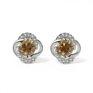 Yellow diamond alternative, earrings with moissanite colour champagne